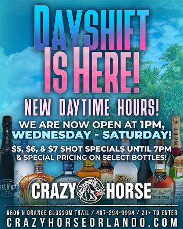 Crazy Horse Orlando Dayshift drink specials
